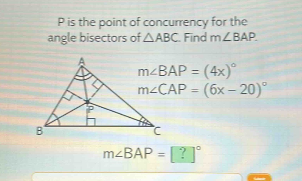 p is the point of concurrency for the angle bisectors of $\triangle abc…