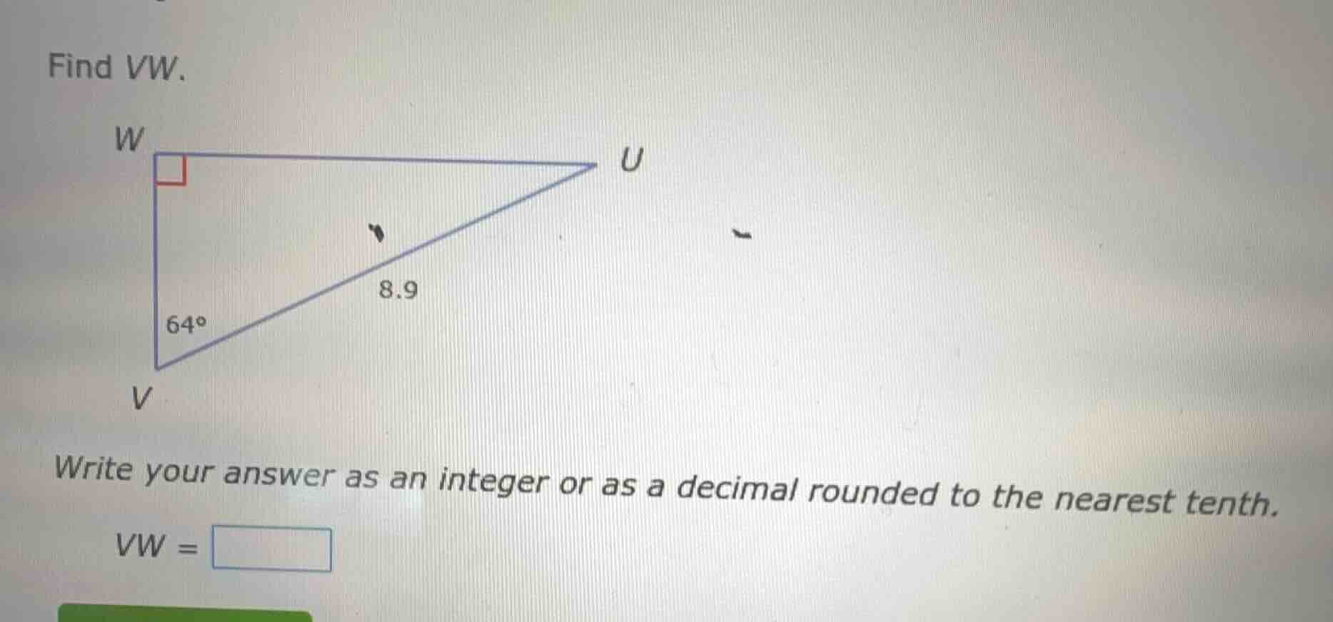 find vw. write your answer as an integer or as a decimal rounded to the…