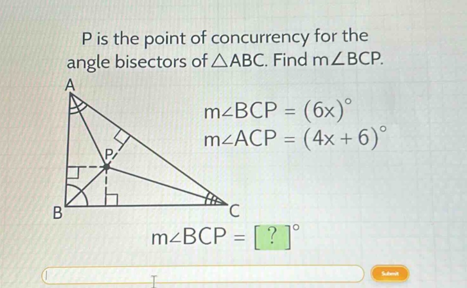 p is the point of concurrency for the angle bisectors of $\\triangle ab…