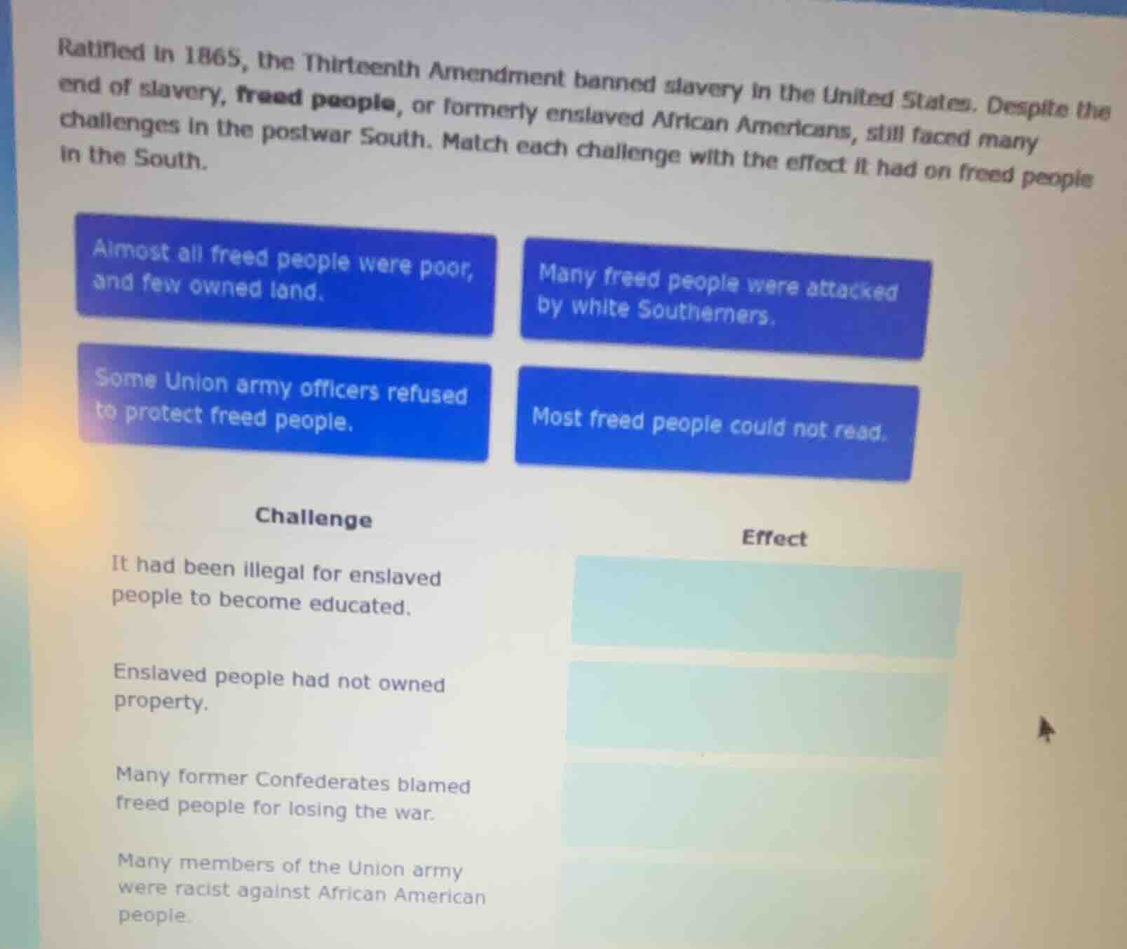 ratified in 1865, the thirteenth amendment banned slavery in the united…