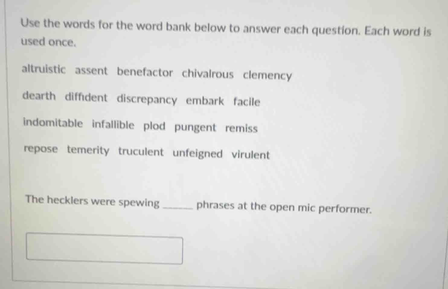 use the words for the word bank below to answer each question. each wor…