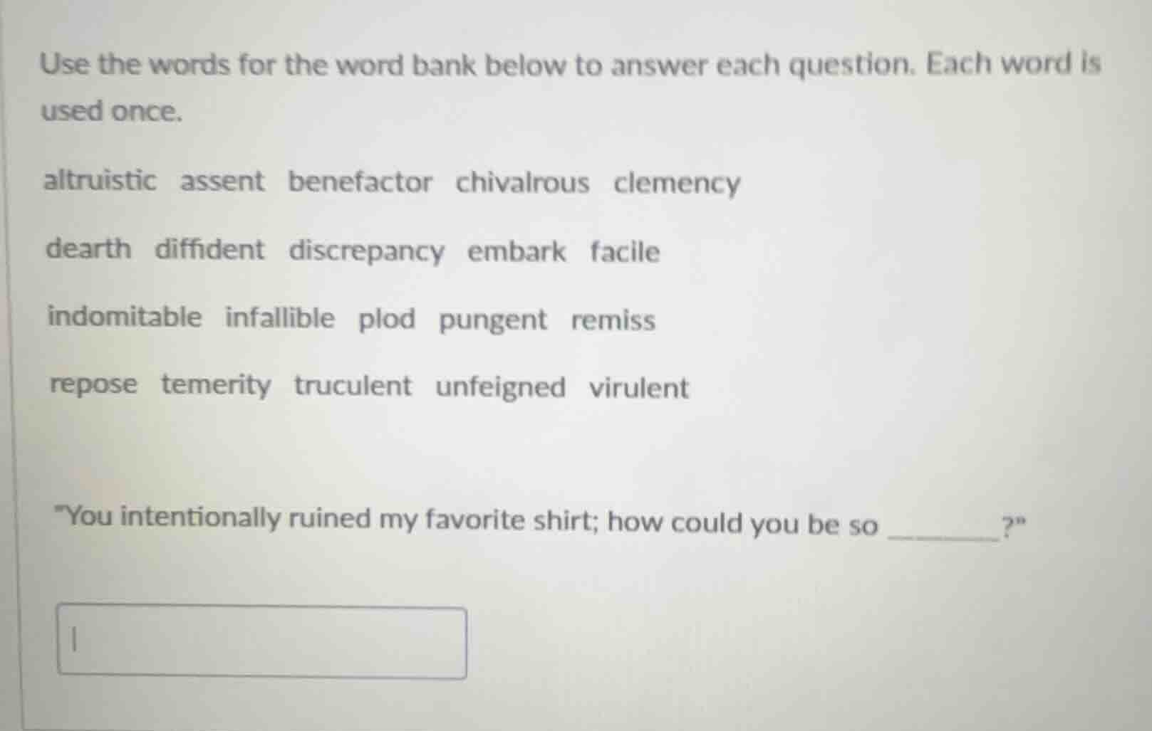 use the words for the word bank below to answer each question. each wor…