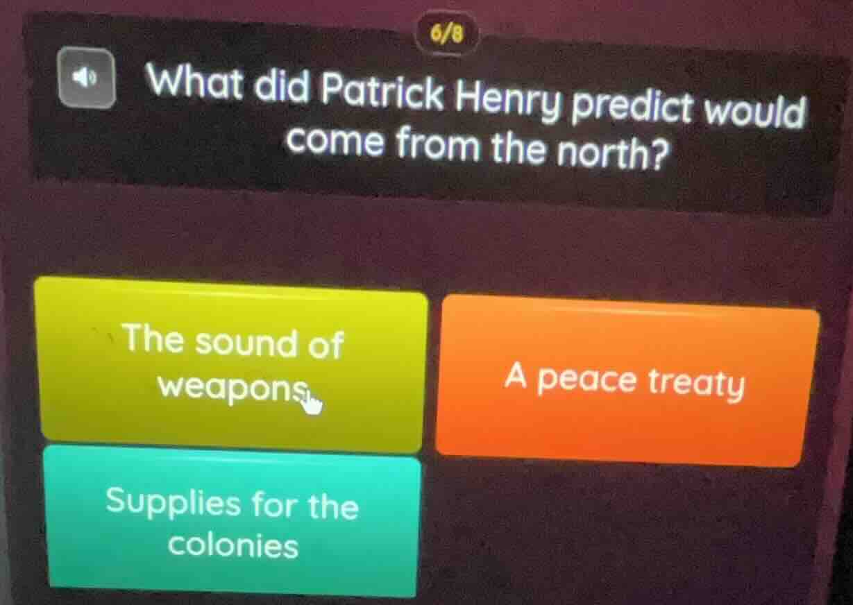 6/8 what did patrick henry predict would come from the north? the sound…