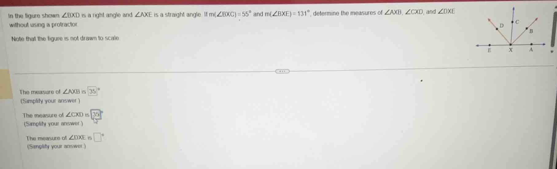 in the figure shown ∠bxd is a right angle and ∠axe is a straight angle.…