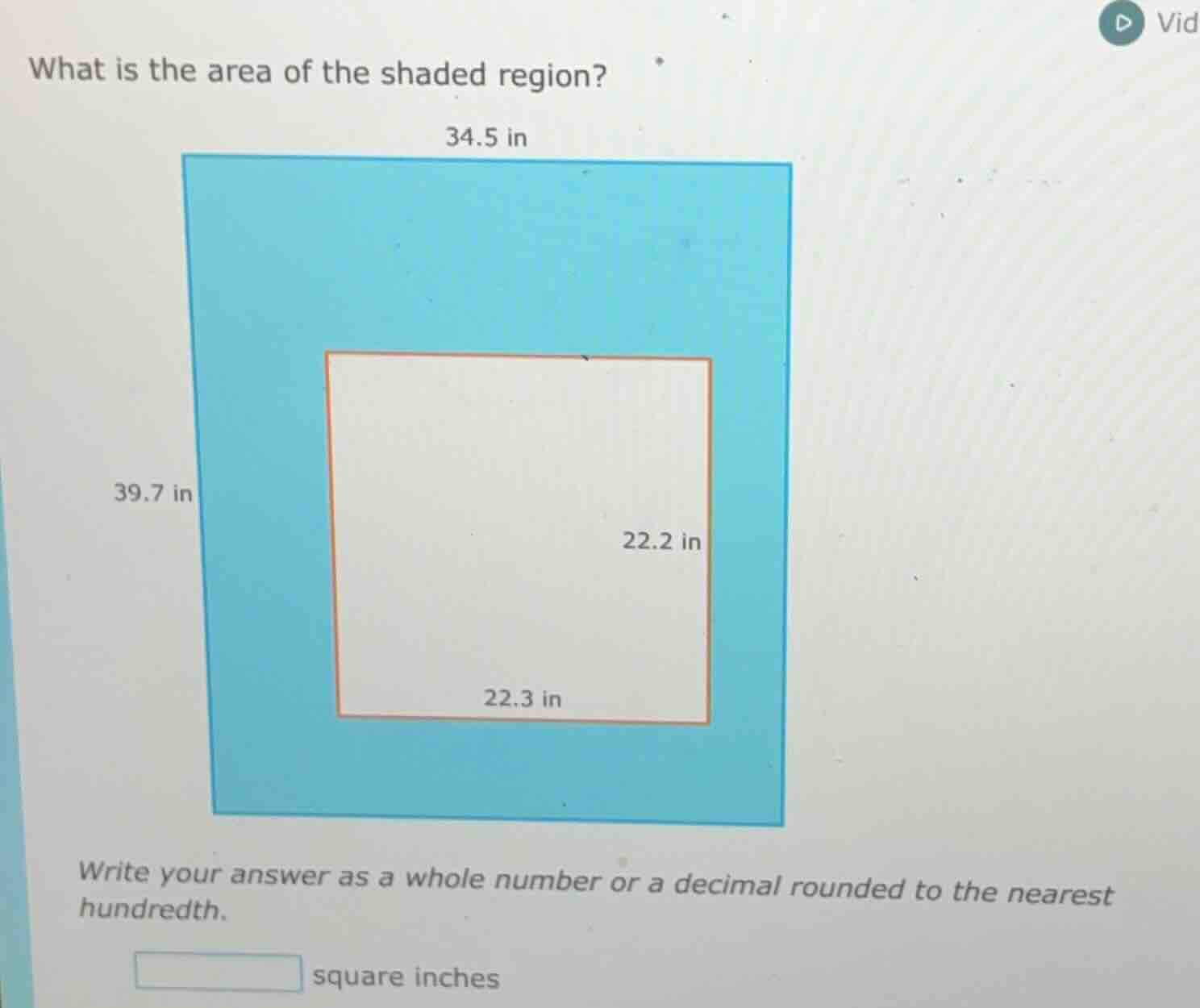 what is the area of the shaded region? 34.5 in 39.7 in 22.2 in 22.3 in …