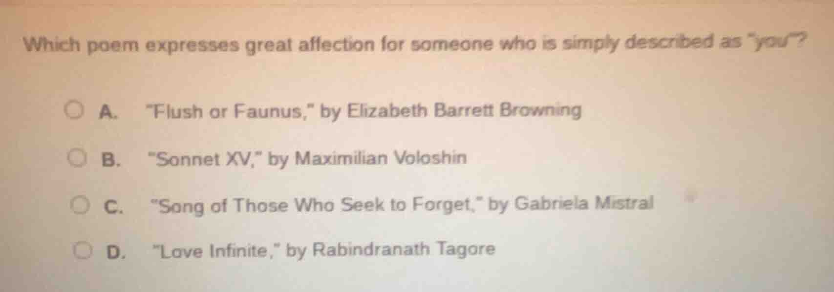 which poem expresses great affection for someone who is simply describe…