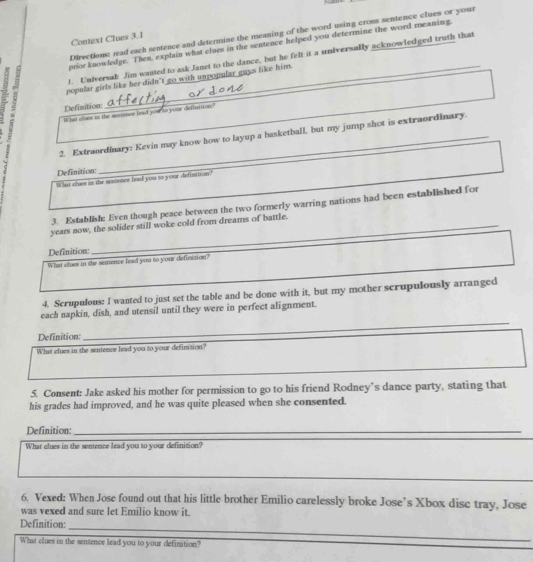 context clues 3.1 directions: read each sentence and determine the mean…