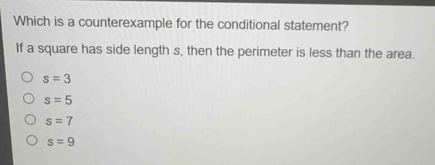 which is a counterexample for the conditional statement? if a square ha…
