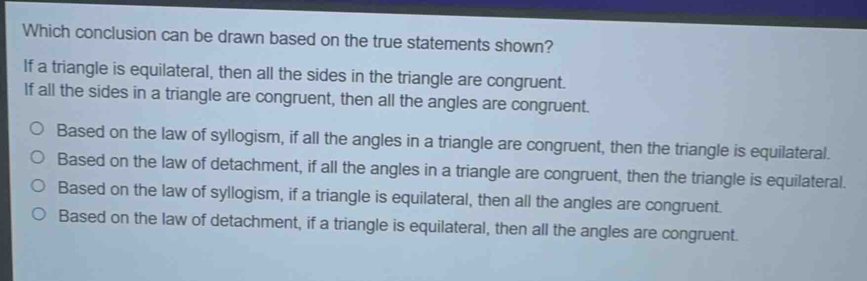 which conclusion can be drawn based on the true statements shown? if a …