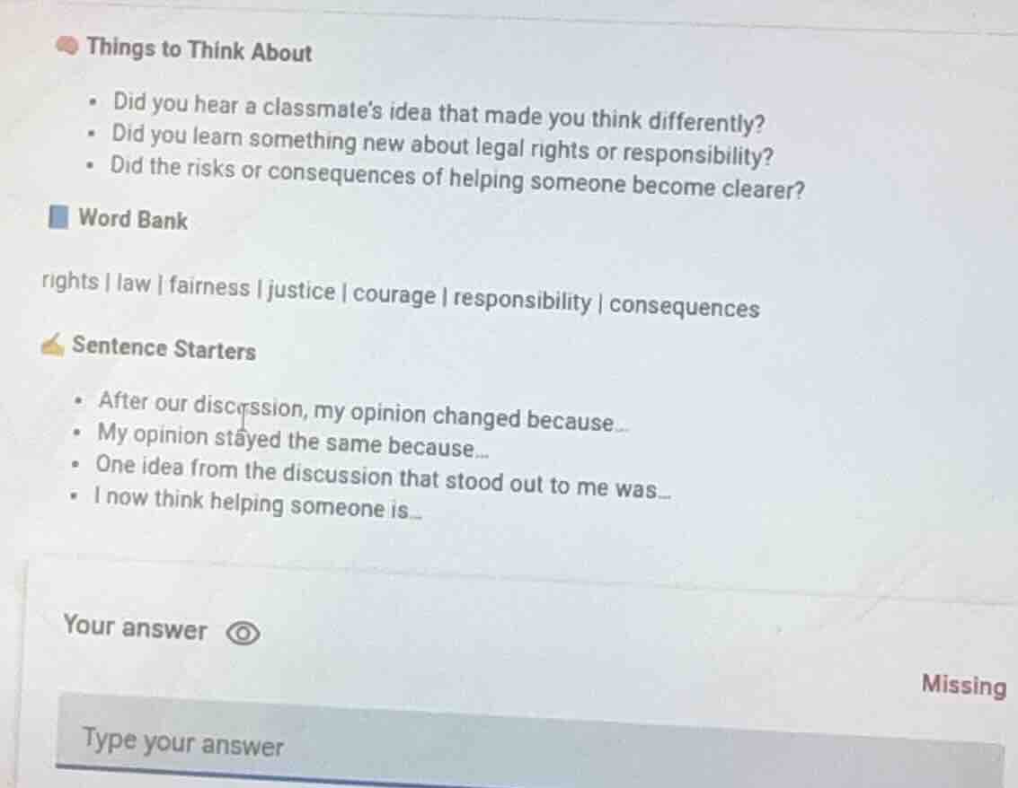 things to think about• did you hear a classmates idea that made you thi…