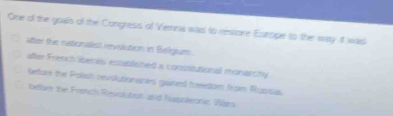 one of the goals of the congress of vienna was to restore europe to the…