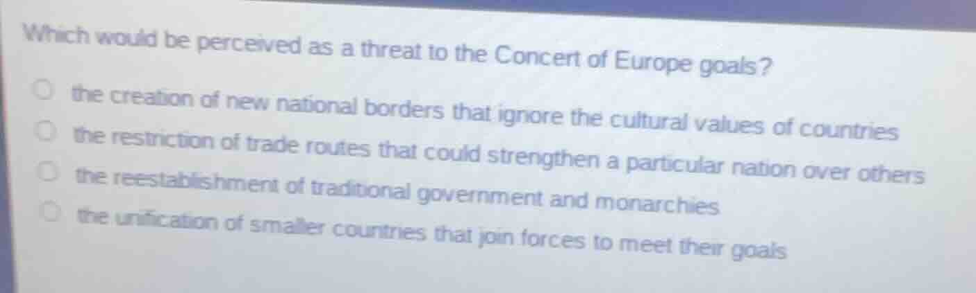 which would be perceived as a threat to the concert of europe goals? th…
