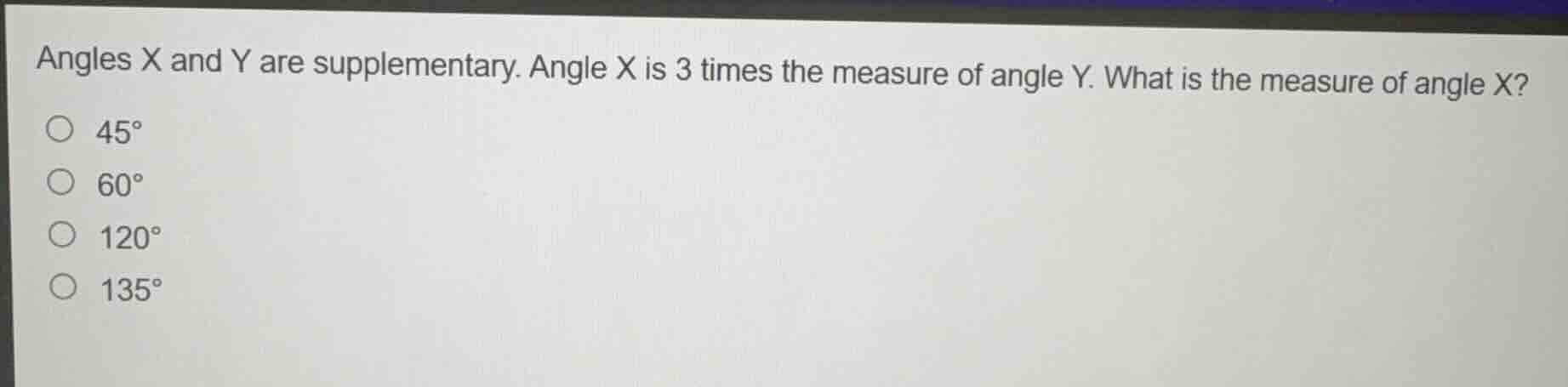 angles x and y are supplementary. angle x is 3 times the measure of ang…