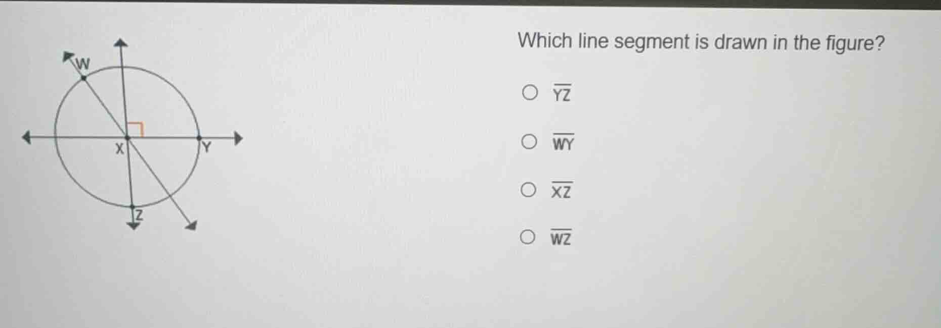 which line segment is drawn in the figure? ○ $overline{yz}$ ○ $overline…