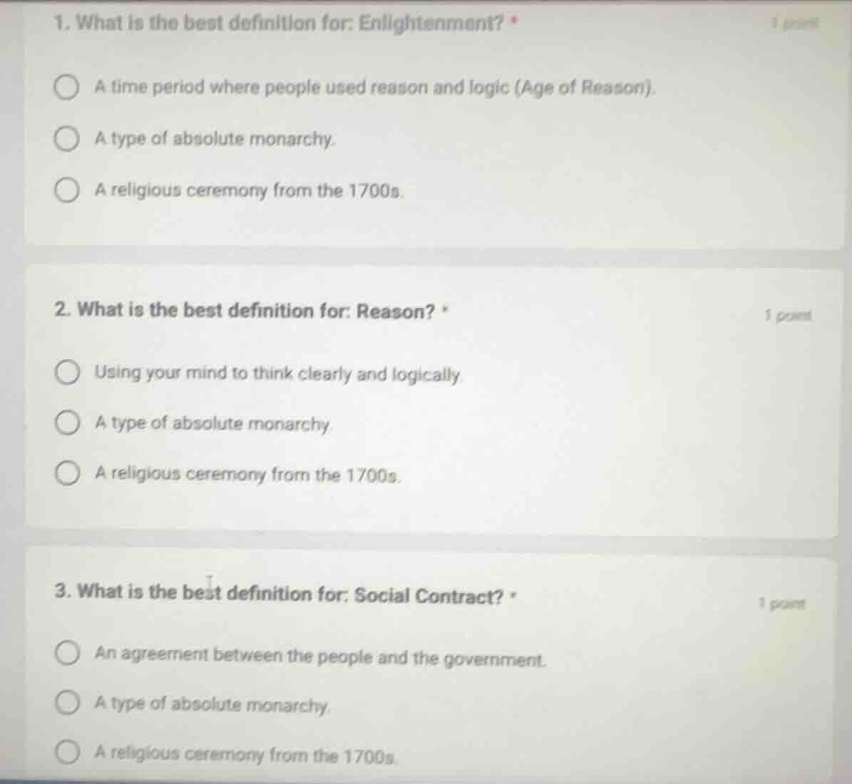 1. what is the best definition for: enlightenment? *1 pointa time perio…