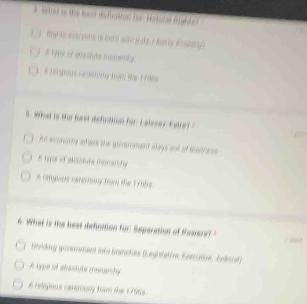 4. what is the best definition for: natural rights?rights everyone is b…