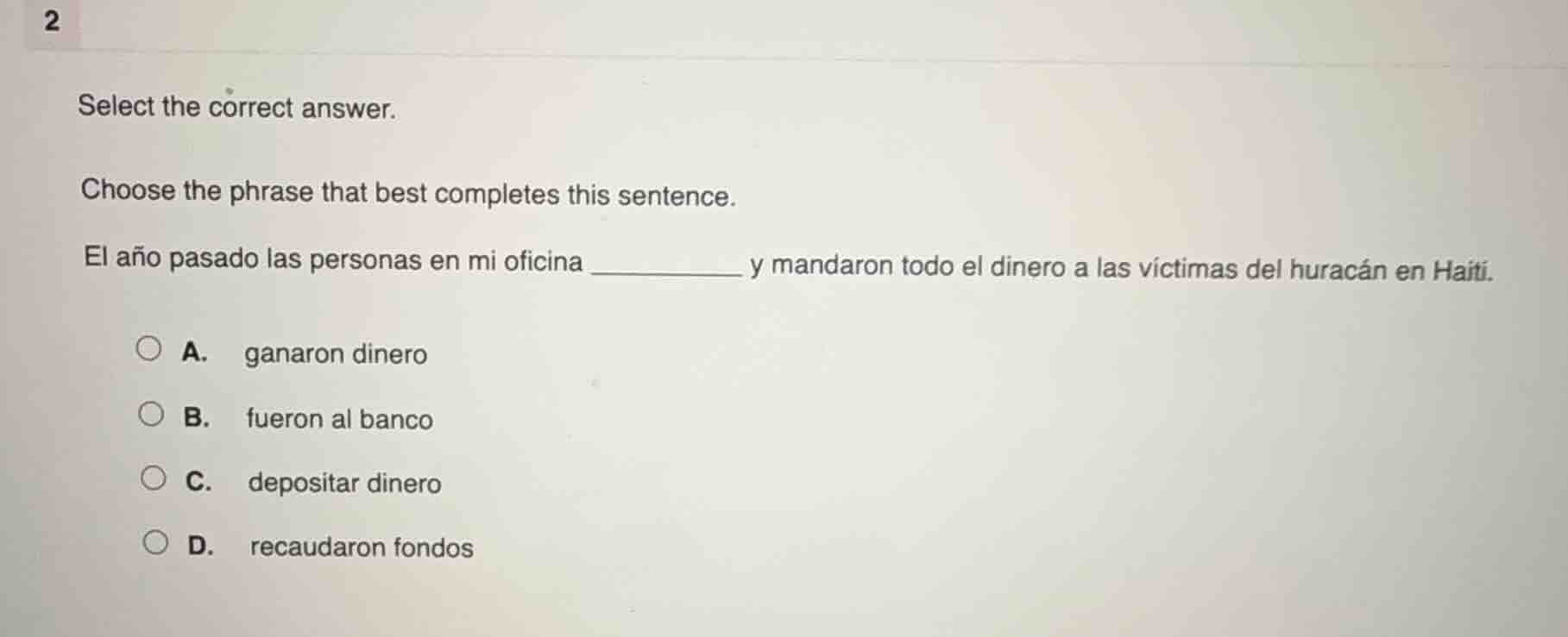 2 select the correct answer. choose the phrase that best completes this…