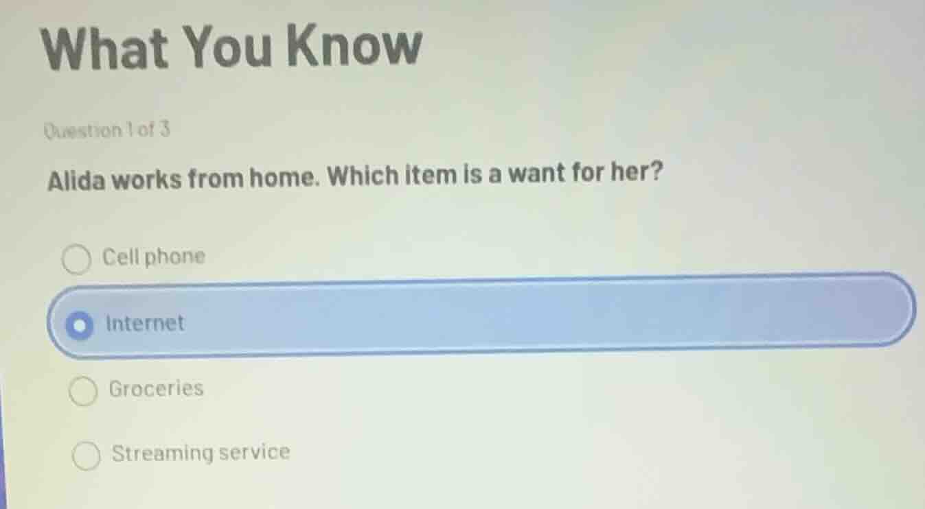 what you know question 1 of 3 alida works from home. which item is a wa…