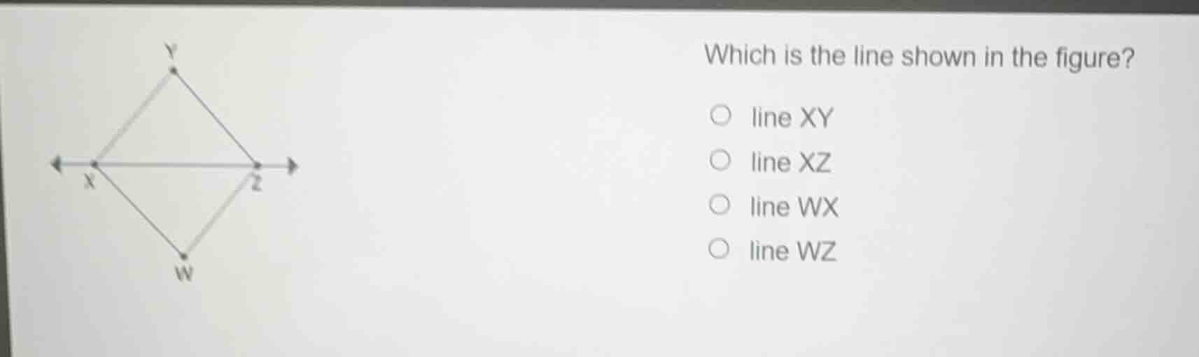 which is the line shown in the figure?○ line xy○ line xz○ line wx○ line…