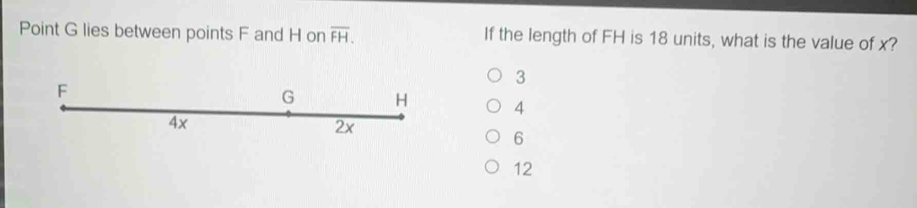 point g lies between points f and h on $overline{fh}$. if the length of…