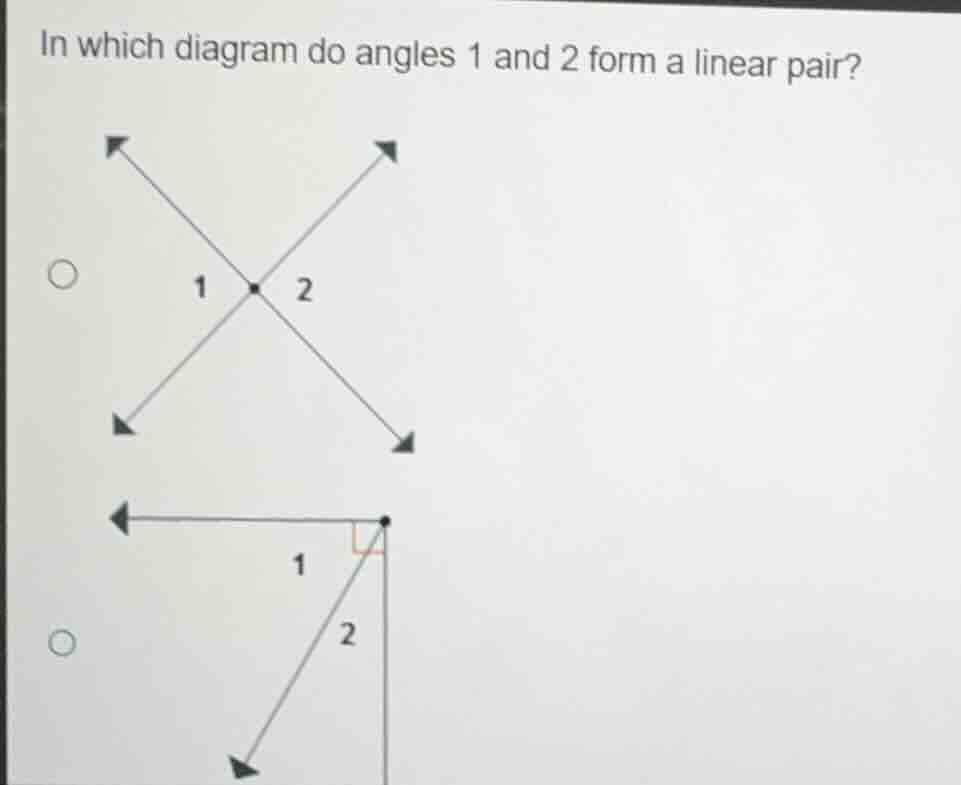 in which diagram do angles 1 and 2 form a linear pair?