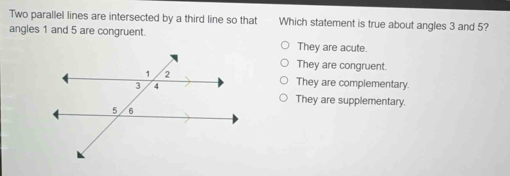 two parallel lines are intersected by a third line so that angles 1 and…