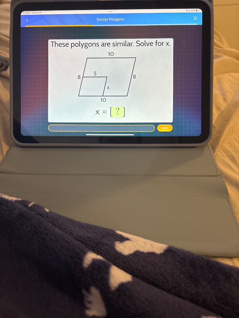 similar polygons these polygons are similar. solve for x. 10 8 5 8 10 x…