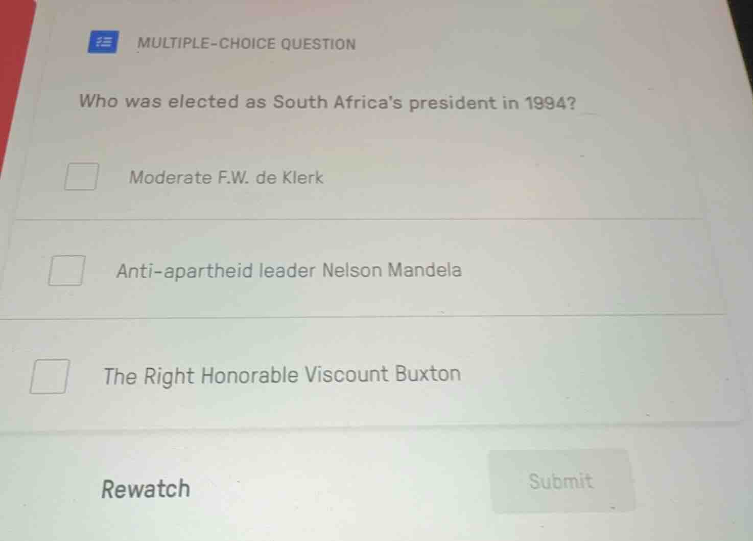 multiple-choice question who was elected as south africas president in …