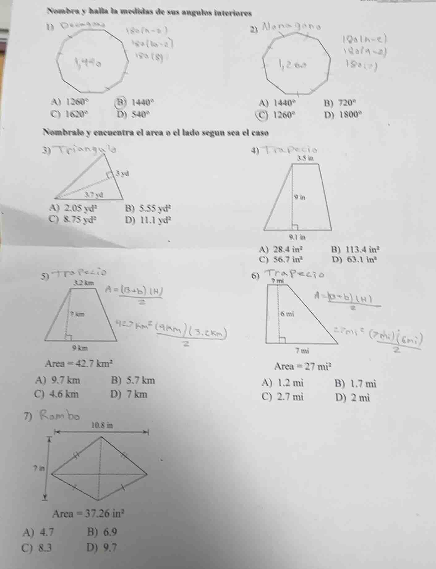 nombra y halla la medidas de sus angulos interiores1)a) $1260^{\\circ}$…