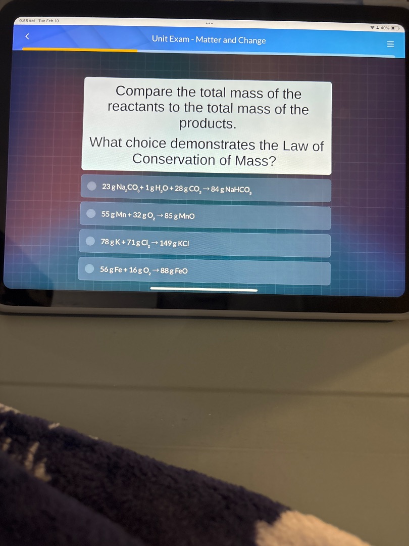 unit exam - matter and change compare the total mass of the reactants t…