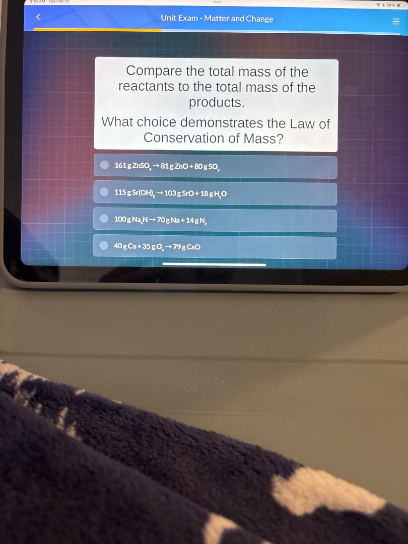 unit exam - matter and change compare the total mass of the reactants t…