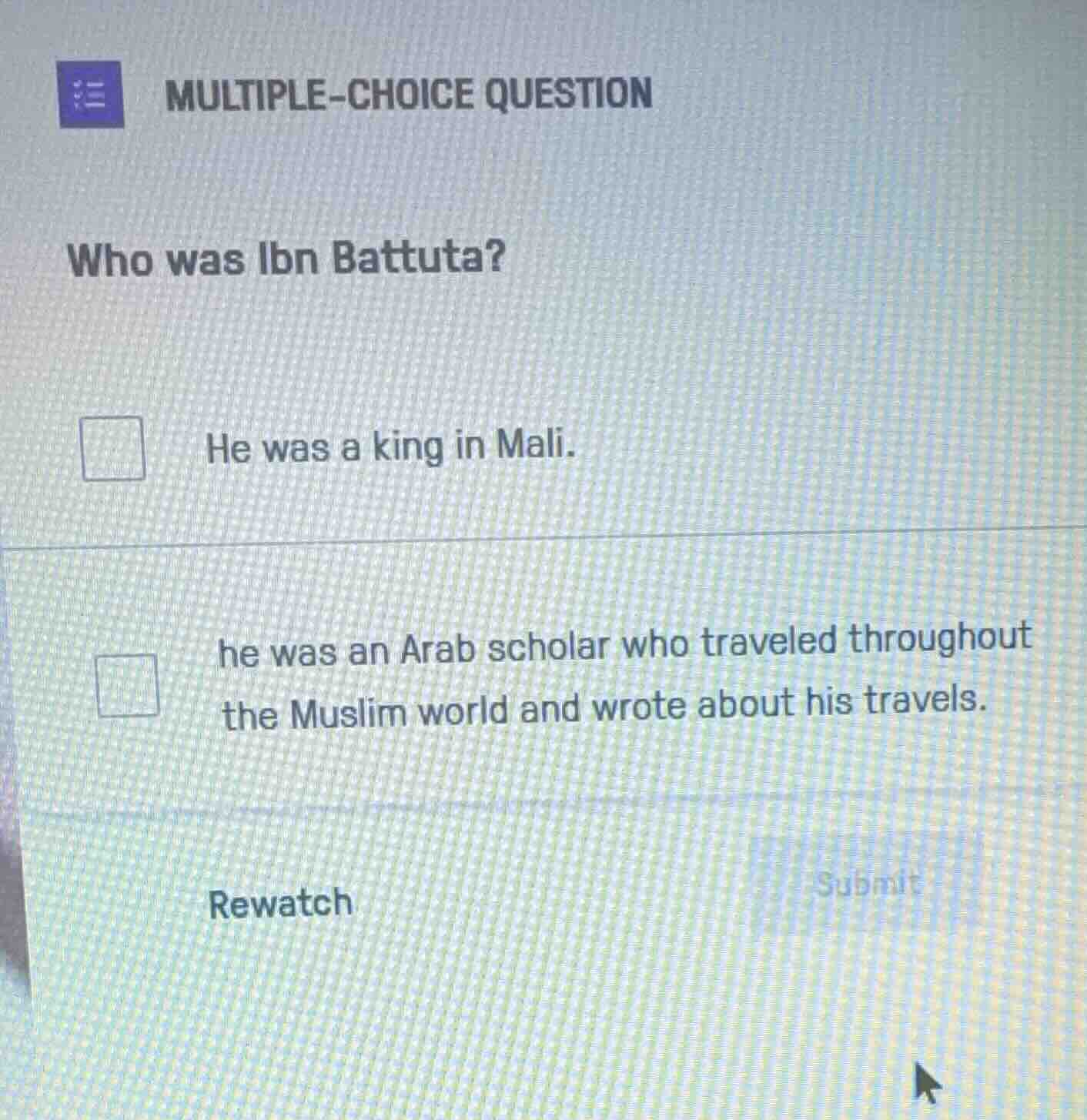 multiple-choice question who was ibn battuta? he was a king in mali. he…