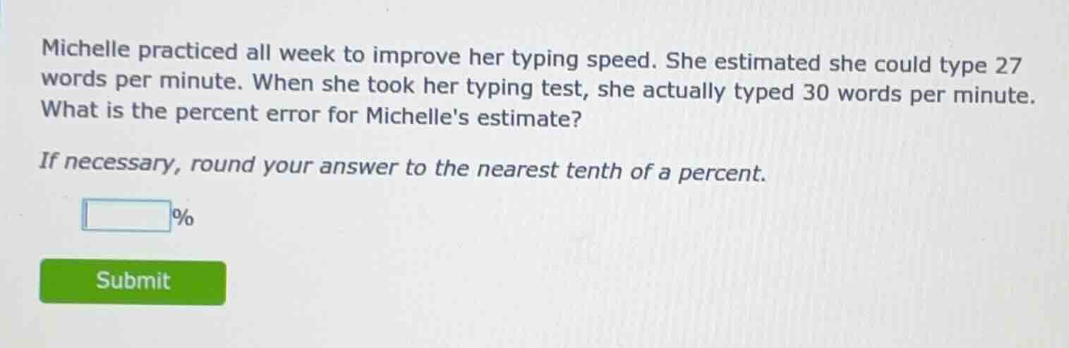 michelle practiced all week to improve her typing speed. she estimated …