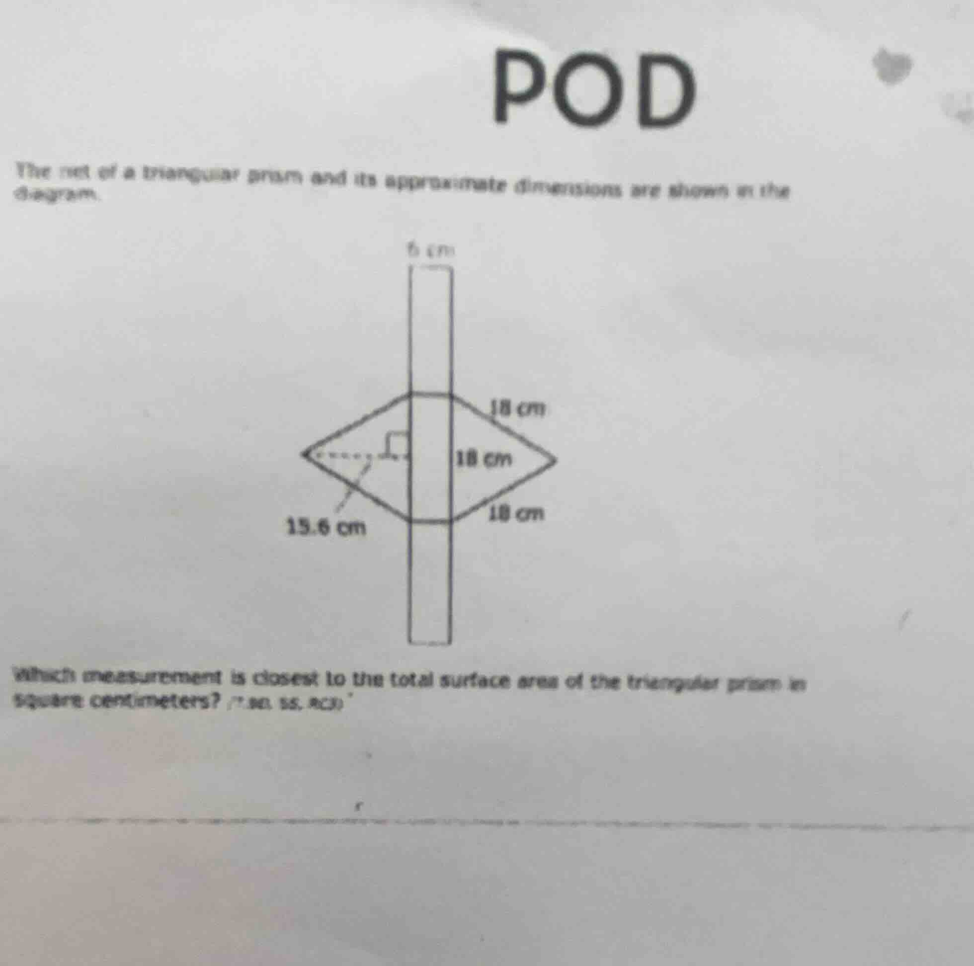 pod the net of a triangular prism and its approximate dimensions are sh…
