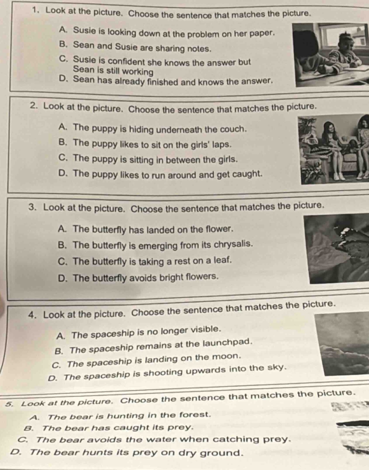 1. look at the picture. choose the sentence that matches the picture. a…