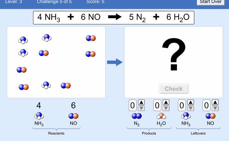 level: 3 challenge 5 of 5 score: 5 start over $4\\ nh_3 + 6\\ no \ ight…