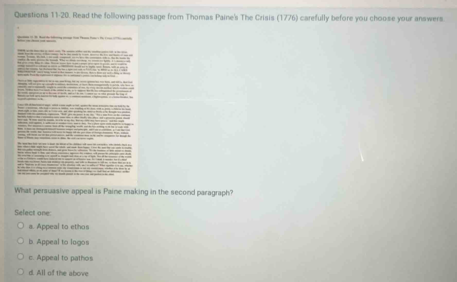 questions 11-20. read the following passage from thomas paines the cris…