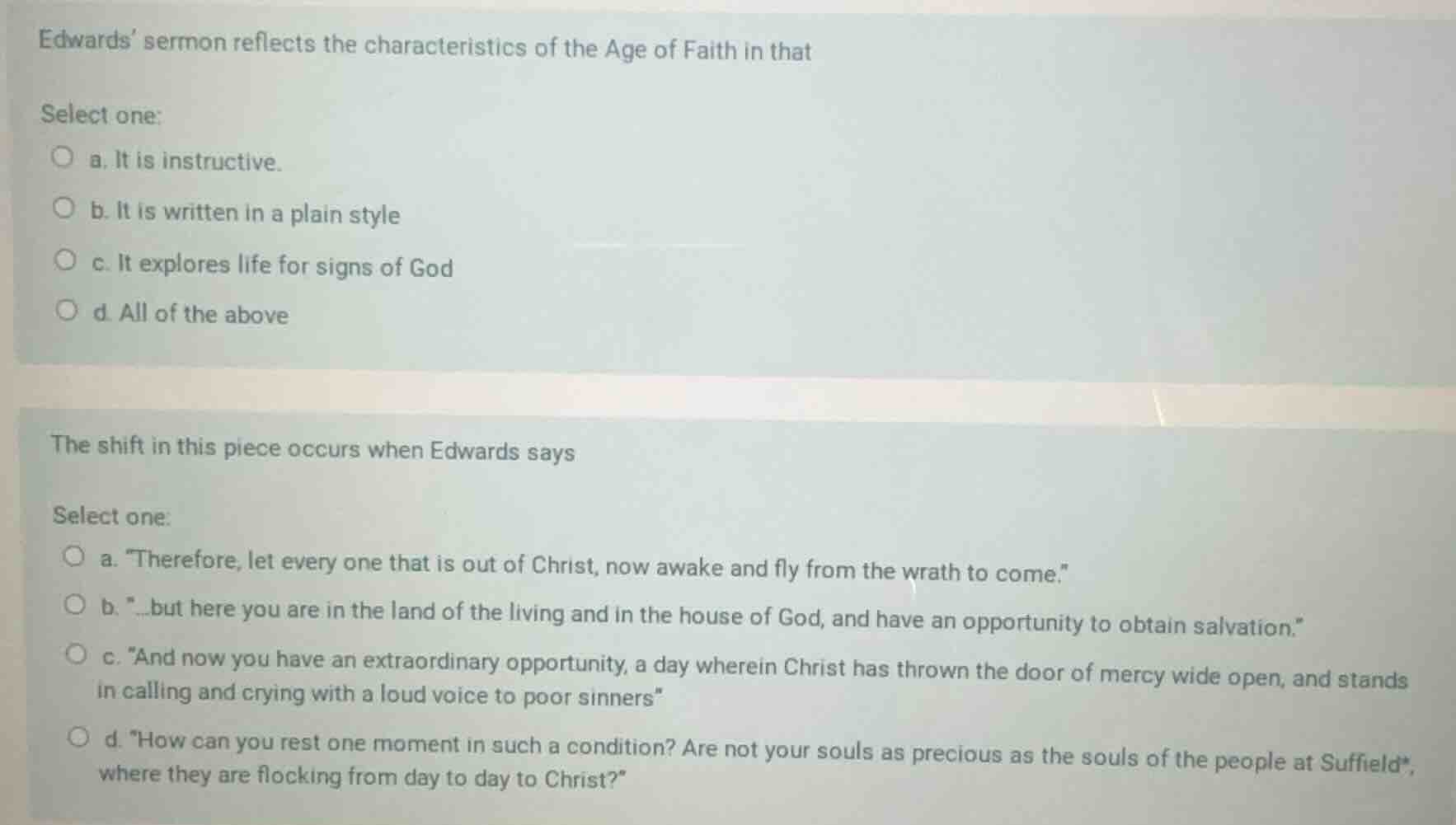 edwards sermon reflects the characteristics of the age of faith in that…