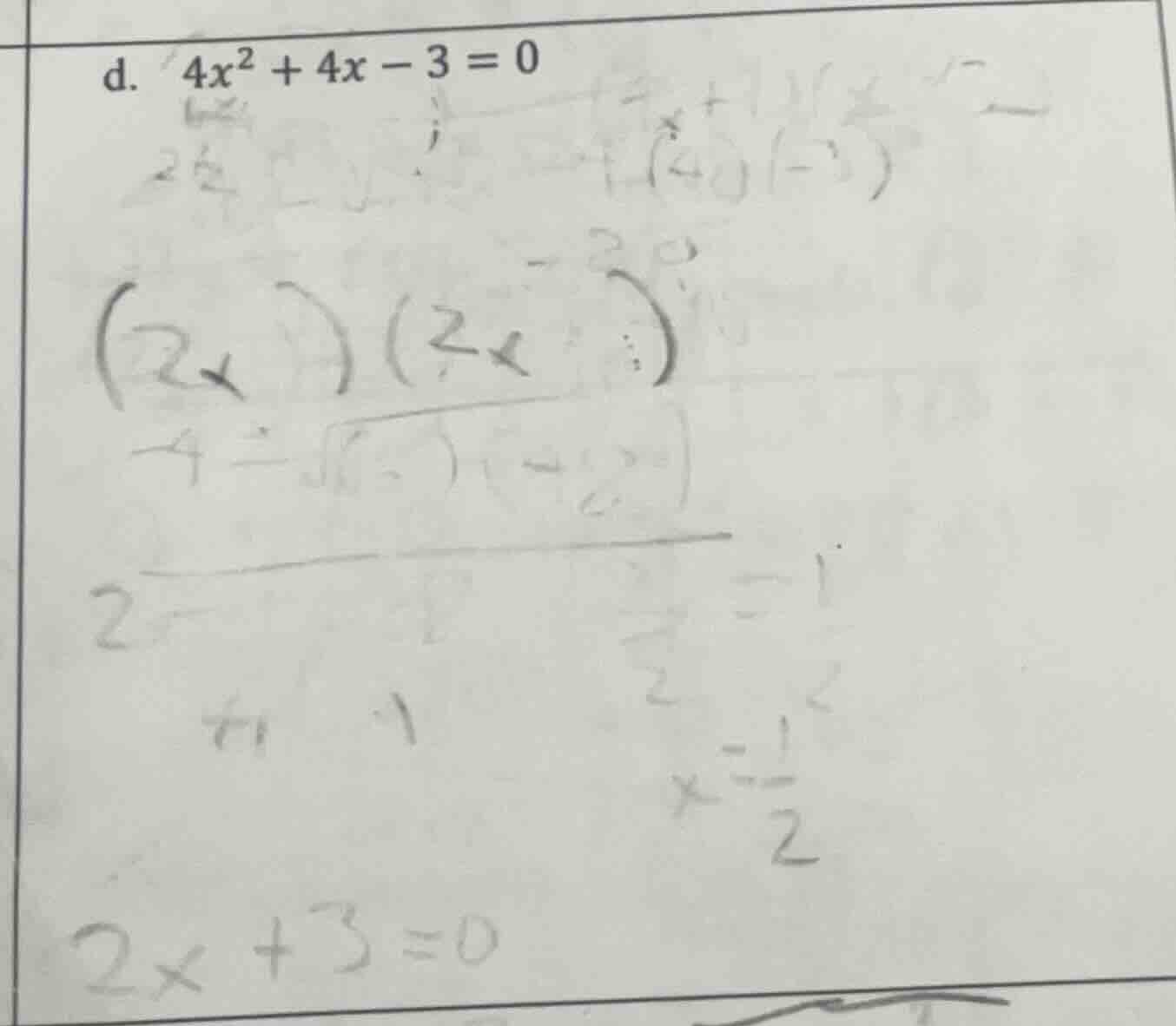 d. $4x^2 + 4x - 3 = 0$