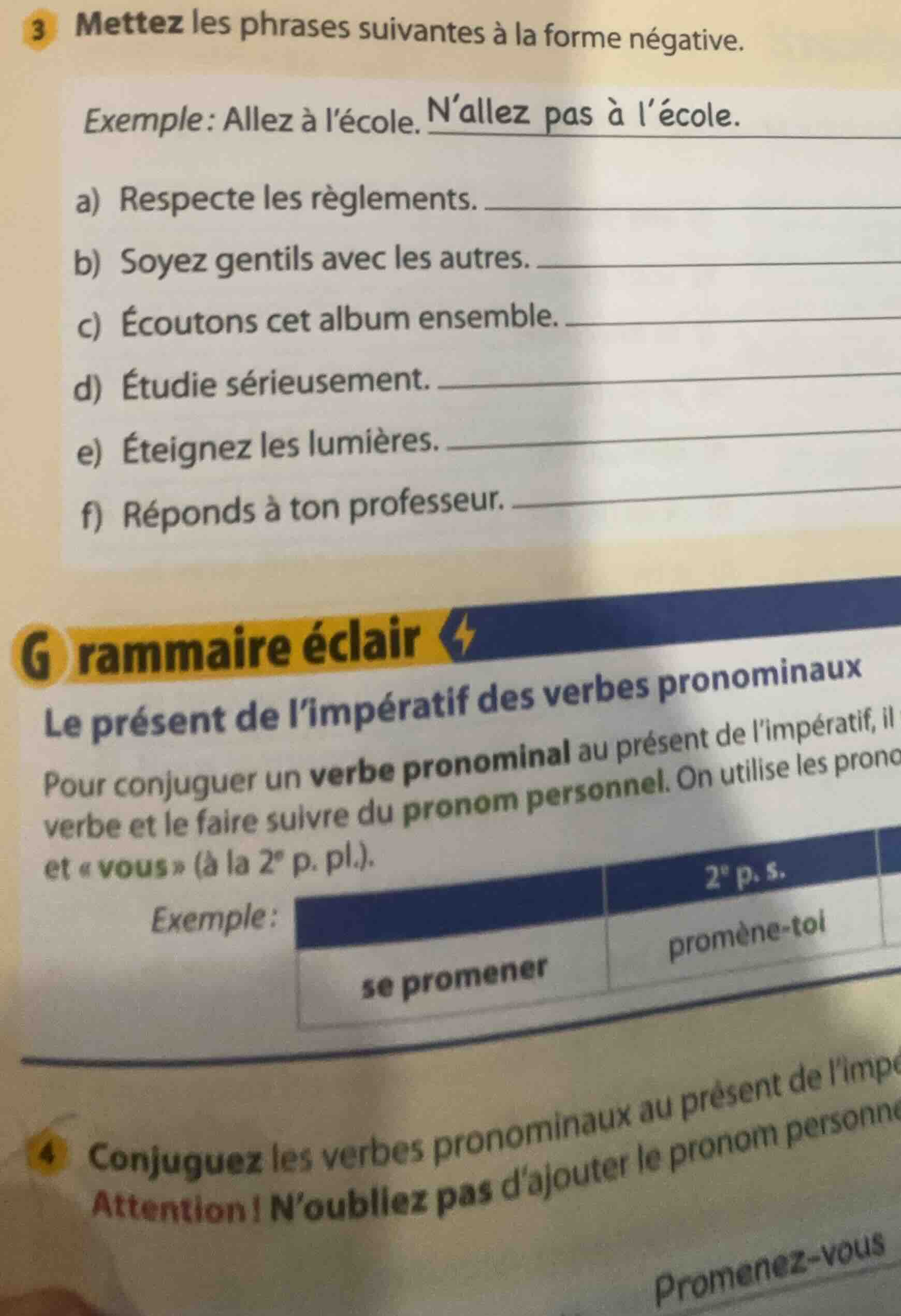 3 mettez les phrases suivantes à la forme négative. exemple: allez à lé…