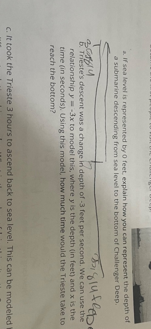 a. if sea level is represented by 0 feet, explain how you can represent…