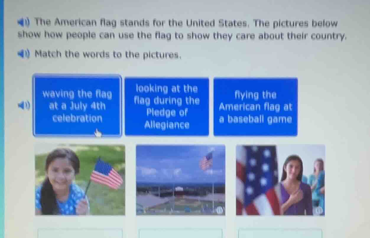 1) the american flag stands for the united states. the pictures below s…