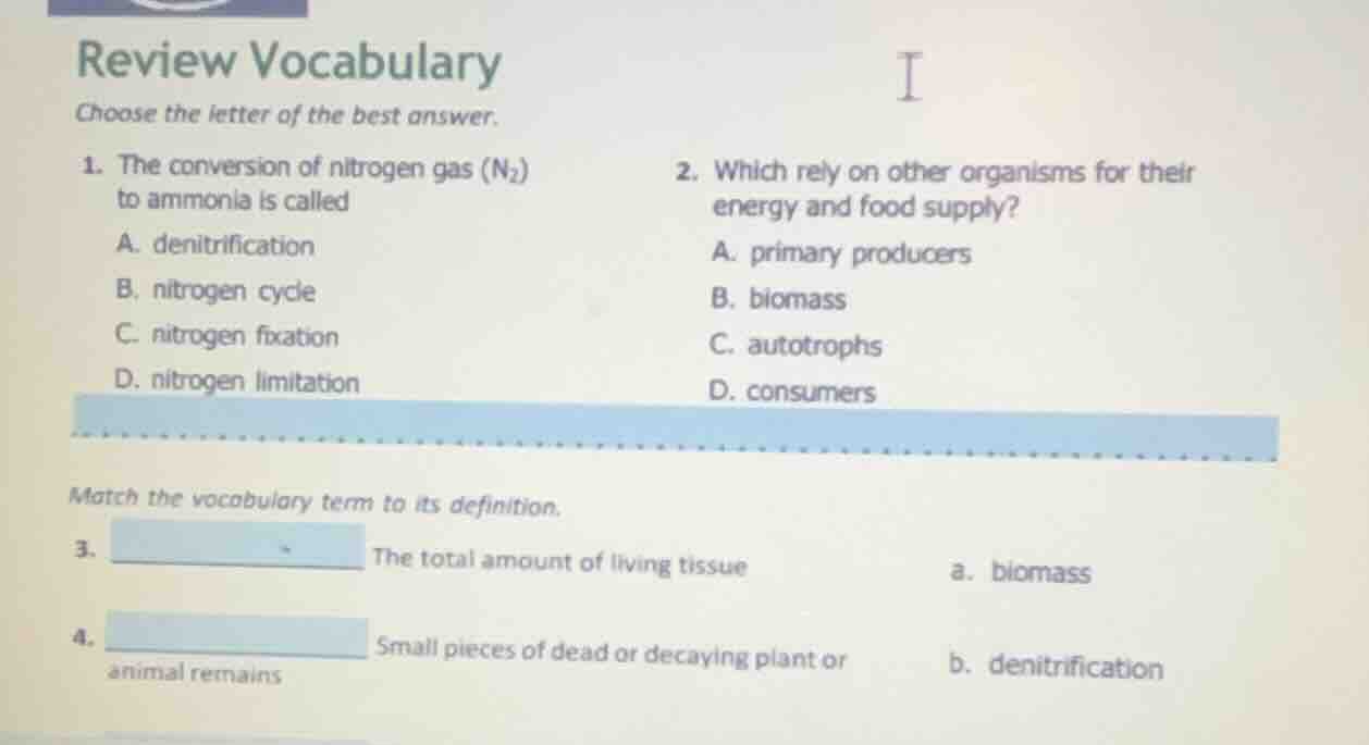 review vocabularyichoose the letter of the best answer.1. the conversio…