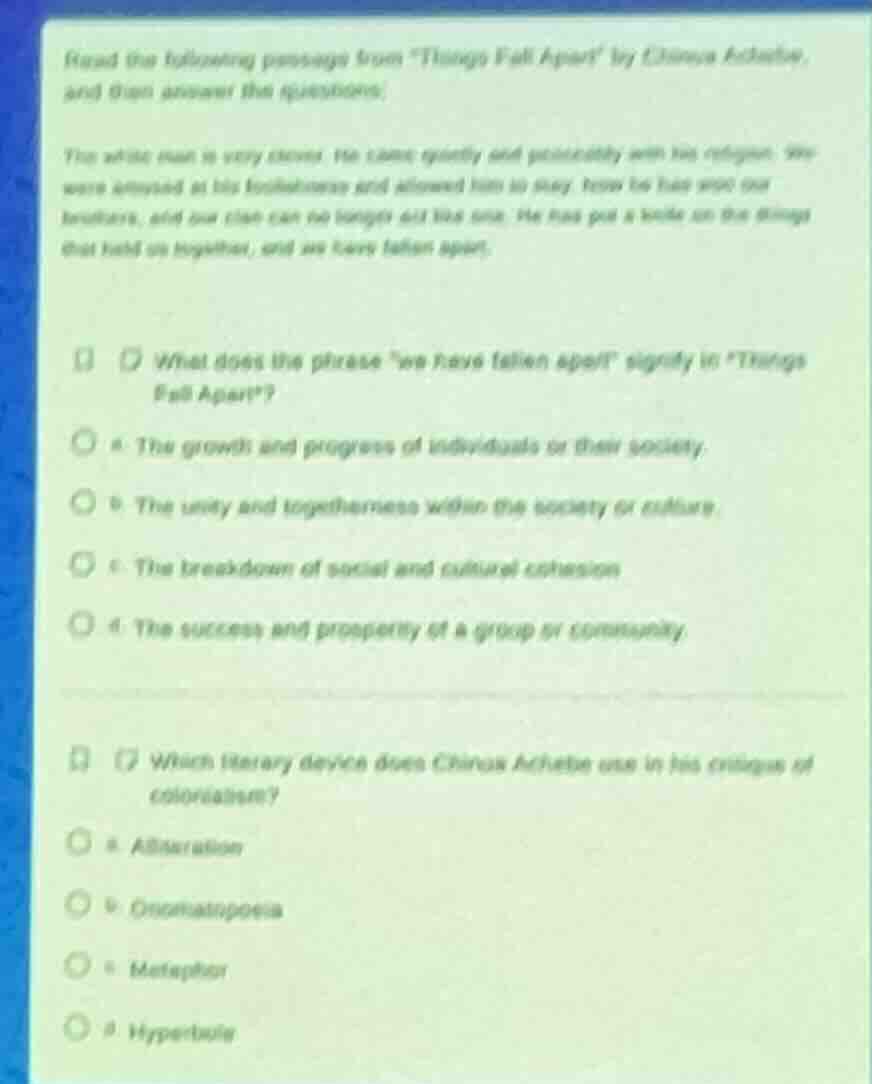 read the following passage from things fall apart by chinua achebe, and…
