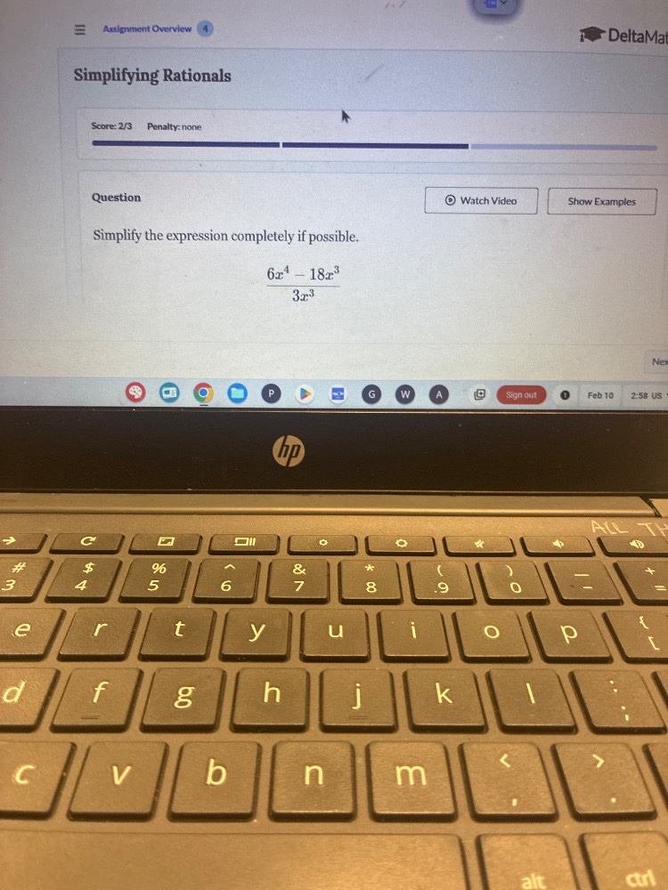 simplifying rationals score: 2/3 penalty: none question simplify the ex…