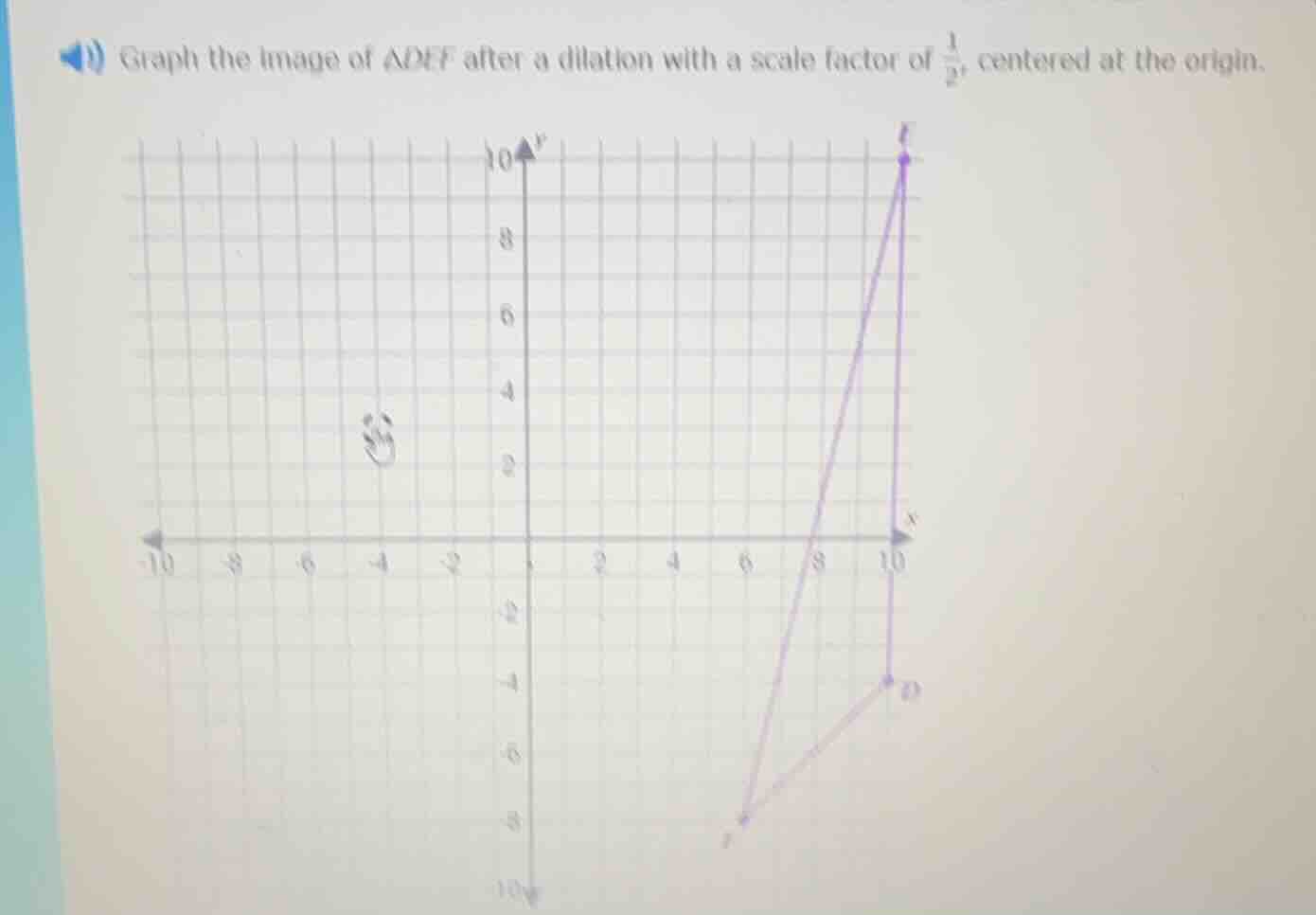 graph the image of $\triangle def$ after a dilation with a scale factor…