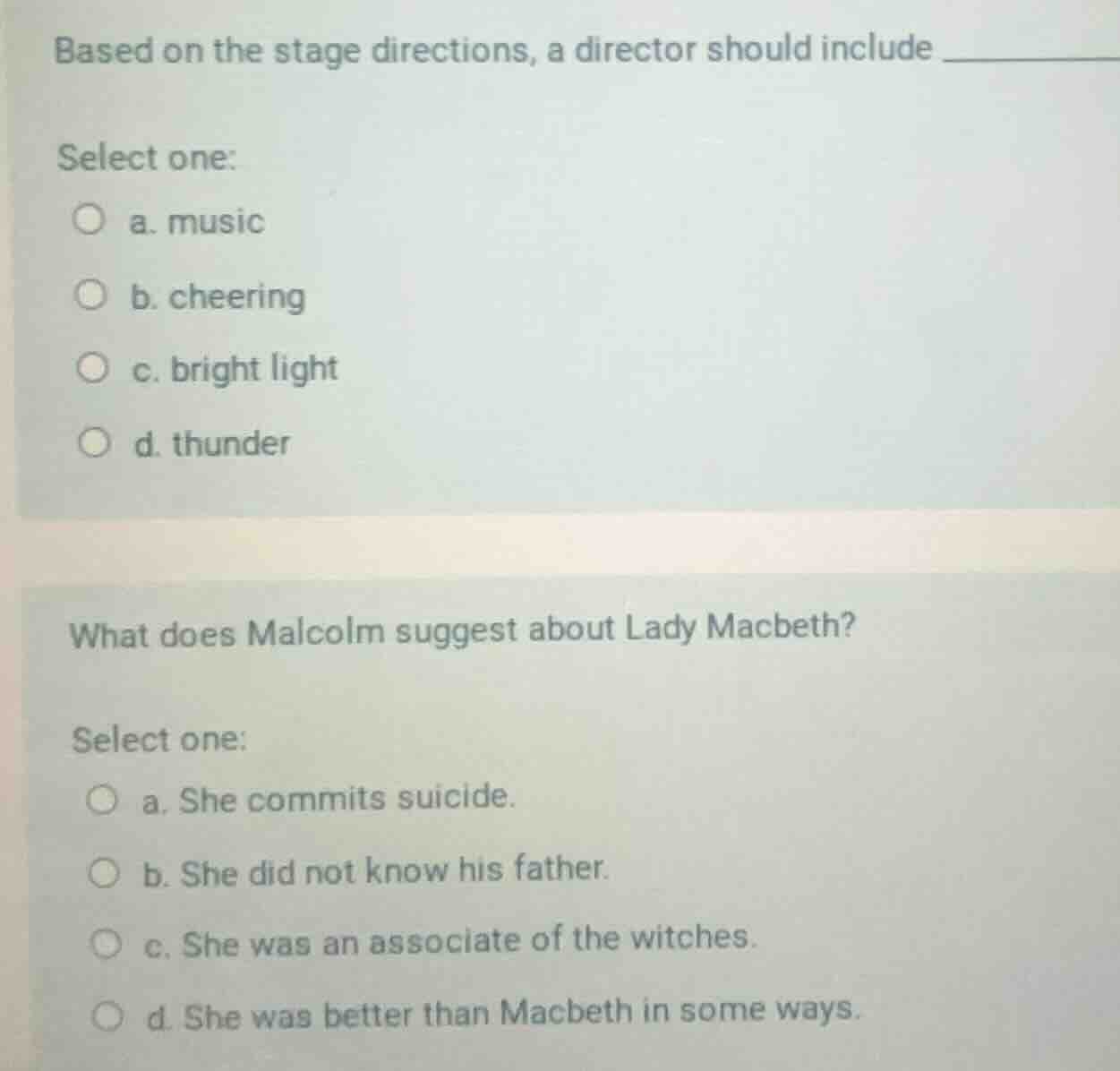 based on the stage directions, a director should include ____________ s…