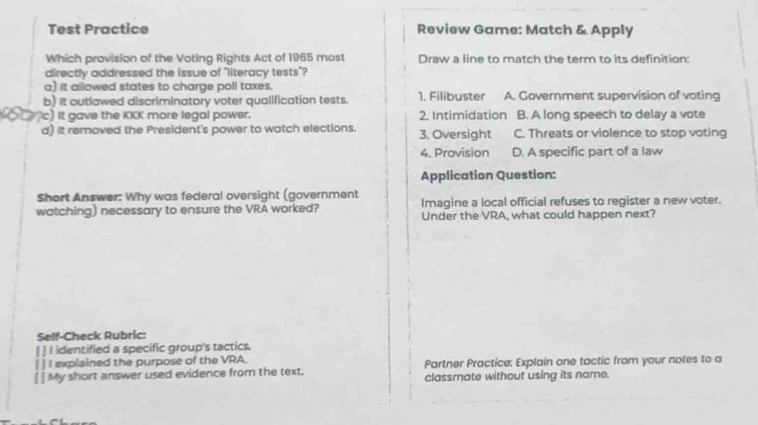 test practice which provision of the voting rights act of 1965 most dir…