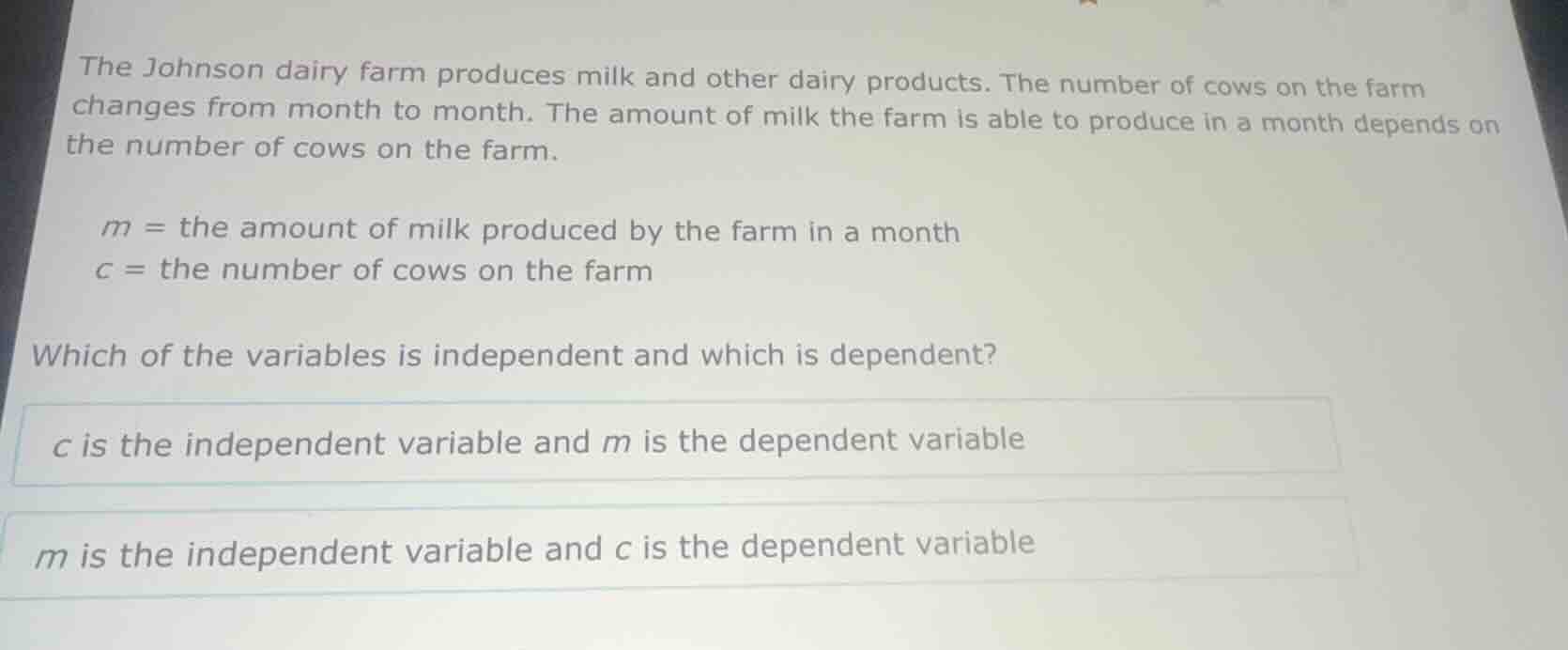 the johnson dairy farm produces milk and other dairy products. the numb…