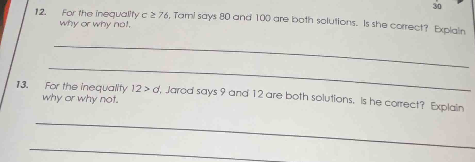 12. for the inequality $c \\geq 76$, tami says 80 and 100 are both solu…